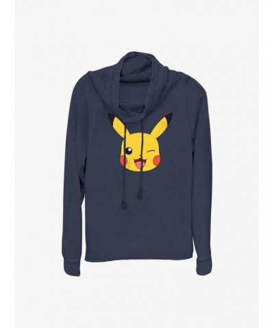 Pokemon Pikachu Face Cowl Neck Long-Sleeve Top $10.69 Tops